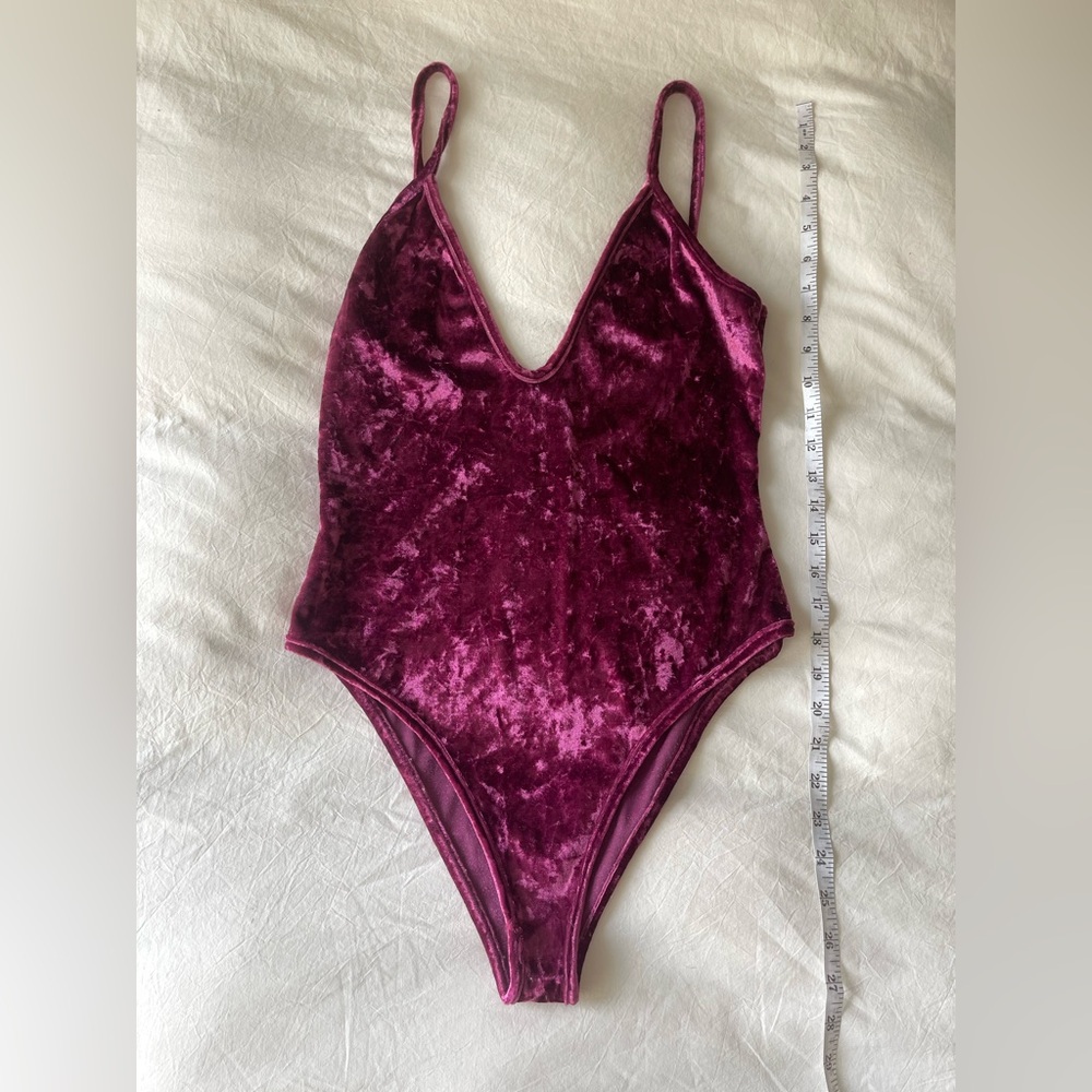 Velvet Burgundy Bodysuit, Small